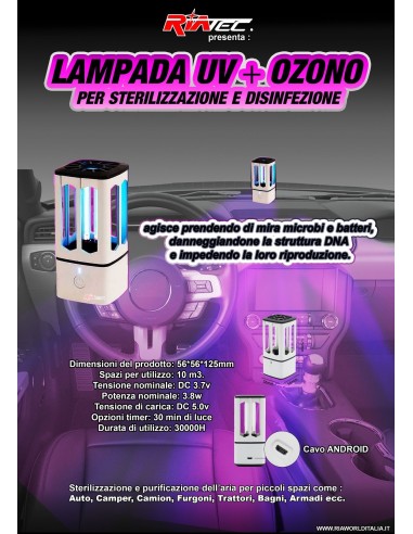 Lampada sanificatore auto UV OZONO
