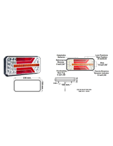 Kit Fari Full Led posteriori Rettangolari 12V 24V