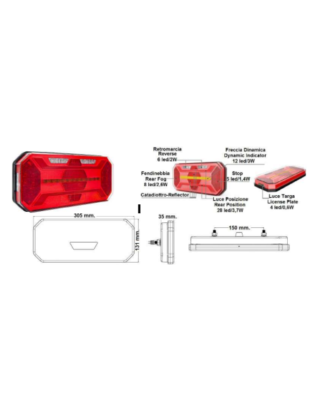 Kit Fari Full Led posteriori Rettangolari 12V 24V SX