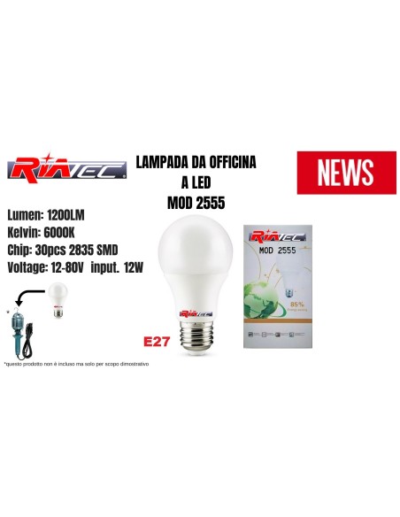 Lampada Lavoro 12W 12-80V Bianco Freddo